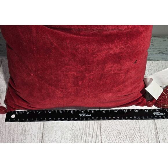 NWT RED APPLIQUE EMBROIDERED GOLD BEADED VELVET PILLOW Chinese 23x14" ASIAN - Picture 7 of 10